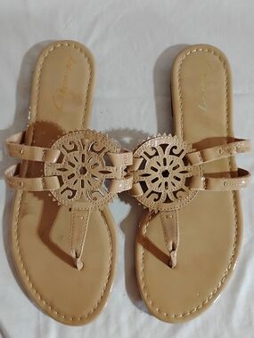 Circus NY Casual Tan Women's Thongs Flip Flops Sandals with Decorative Medallion